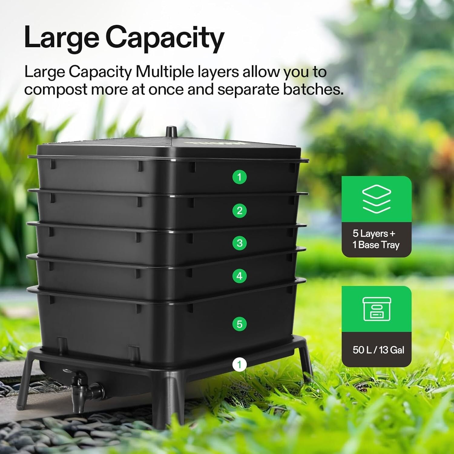 VIVOSUN 5-Tray Worm Composter 13gal/50 L Worm Compost Bin w/ Worm Farm Kit
