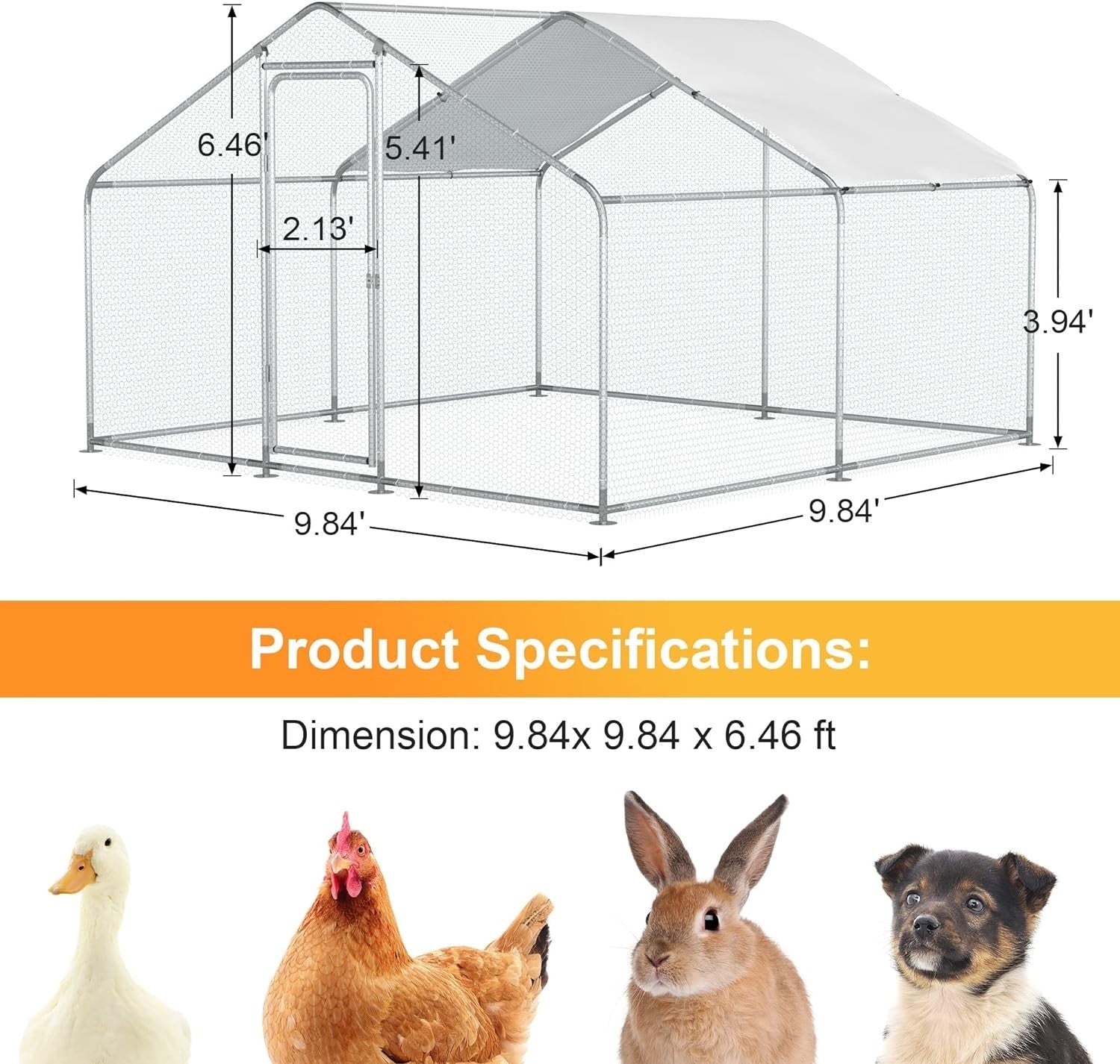 Large Metal Chicken Coop,Walk-in Hen House w/Cover,Poultr
