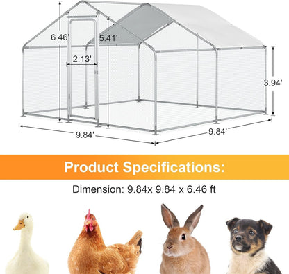 Large Metal Chicken Coop,Walk-in Hen House w/Cover,Poultr