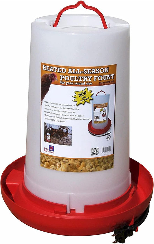 Heated Chicken Waterer, Hanging Poultry Water Fountain, 3 Gallon, Red - Plastic Water Dispenser with Heater for Chicks, Chickens, and Livestock
