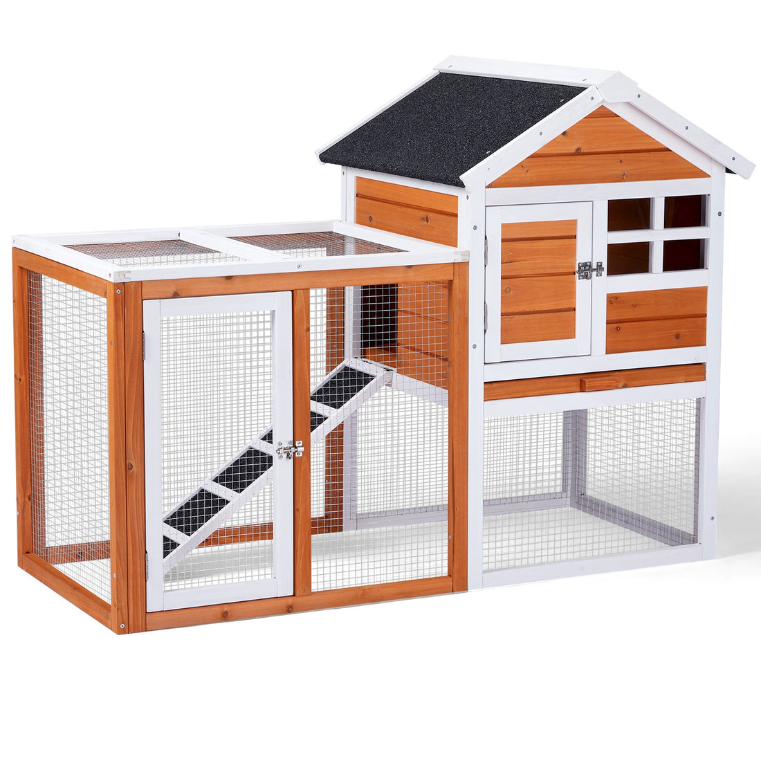47" Wooden Rabbit Hutch Outdoor Chicken Coop Indoor Bunny Cage Pet House w/ Run