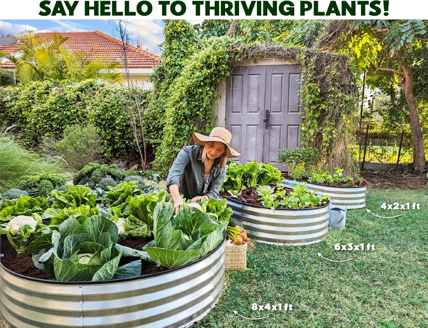 Galvanized Raised Garden Beds Outdoor // 4×2×1 ft Planter Raised Beds for Gardening, Vegetables, Flowers // Large Metal Garden Box (Silver) // Patented Tool-Free Design