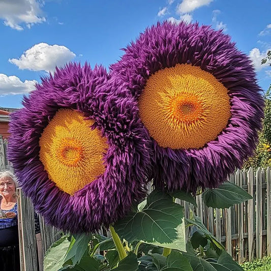 50pcs Yellow Purple Giant Teddy Bear Sunflower Seeds – Non-GMO Heirloom – Fluffy Bi-Color Blooms for Home Garden