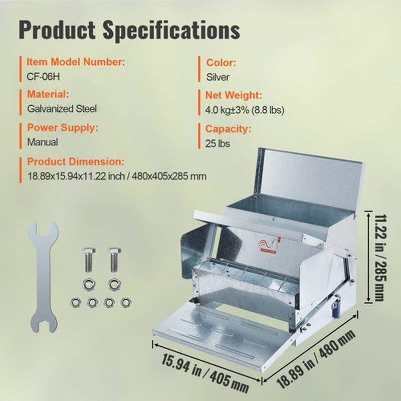 Automatic Chicken Feeder Galvanized Steel Poultry Feeder 25 lb 10 Chickens