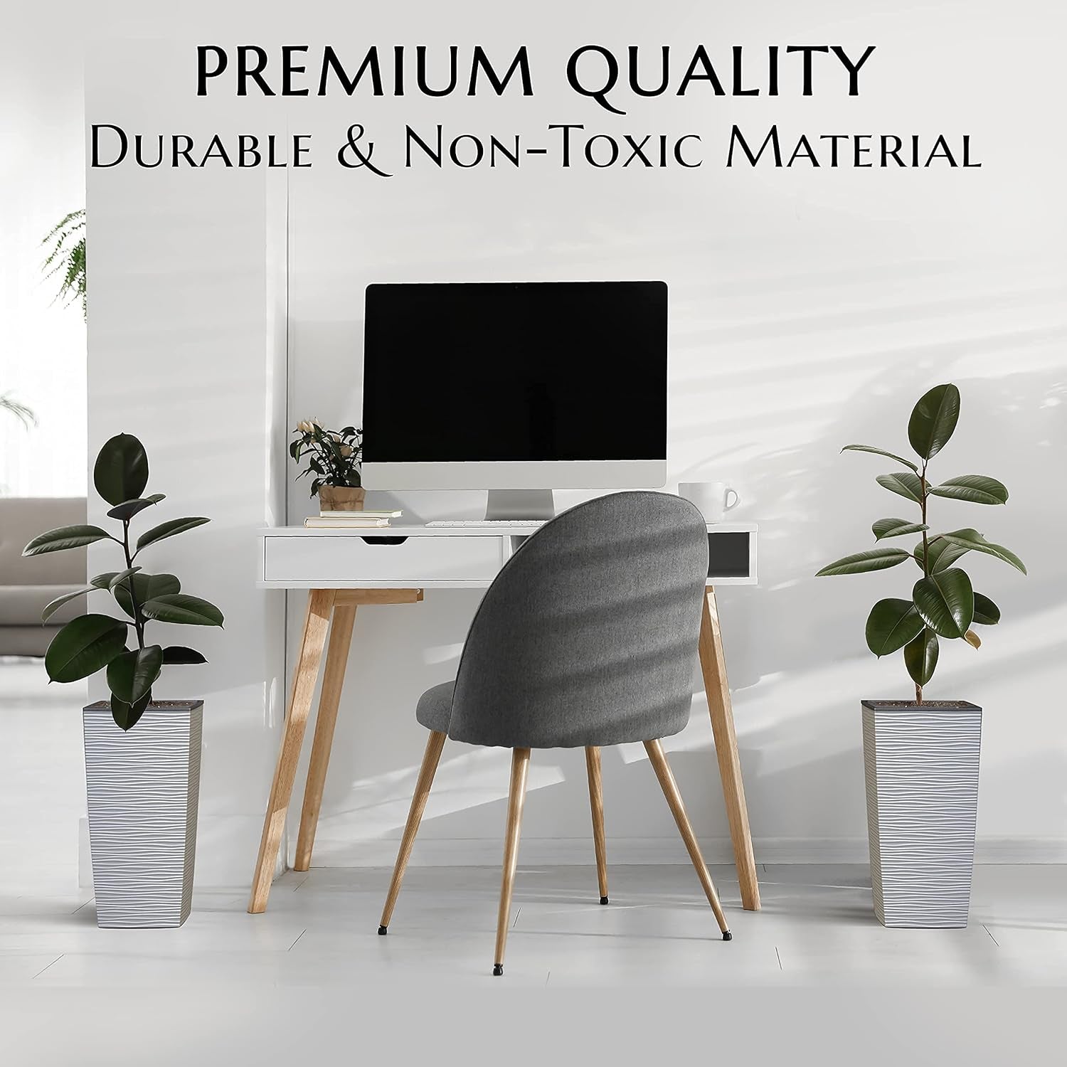 M-Resin Heavy Duty Tall Planters for Outdoor Plants, Indoor Grande Plant Pots, Boxes, Trees, Flower Pots, 2-Piece Set, 18”, Modern Design, Built-in Drainage, Front Porch Decor, Light Grey