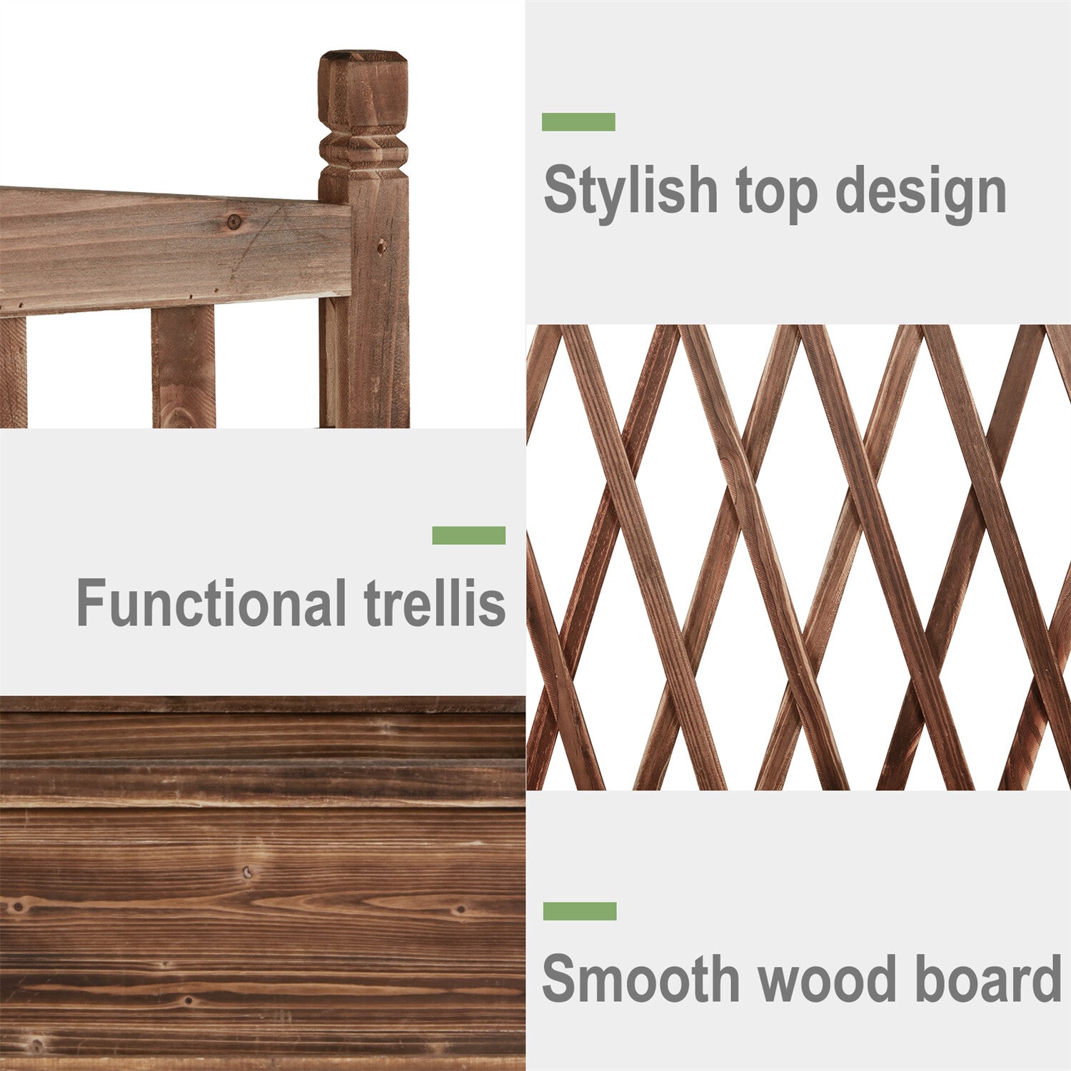 Rustic Wooden Raised Garden Bed Vegetable Planter Grid Box with Climbing Trellis