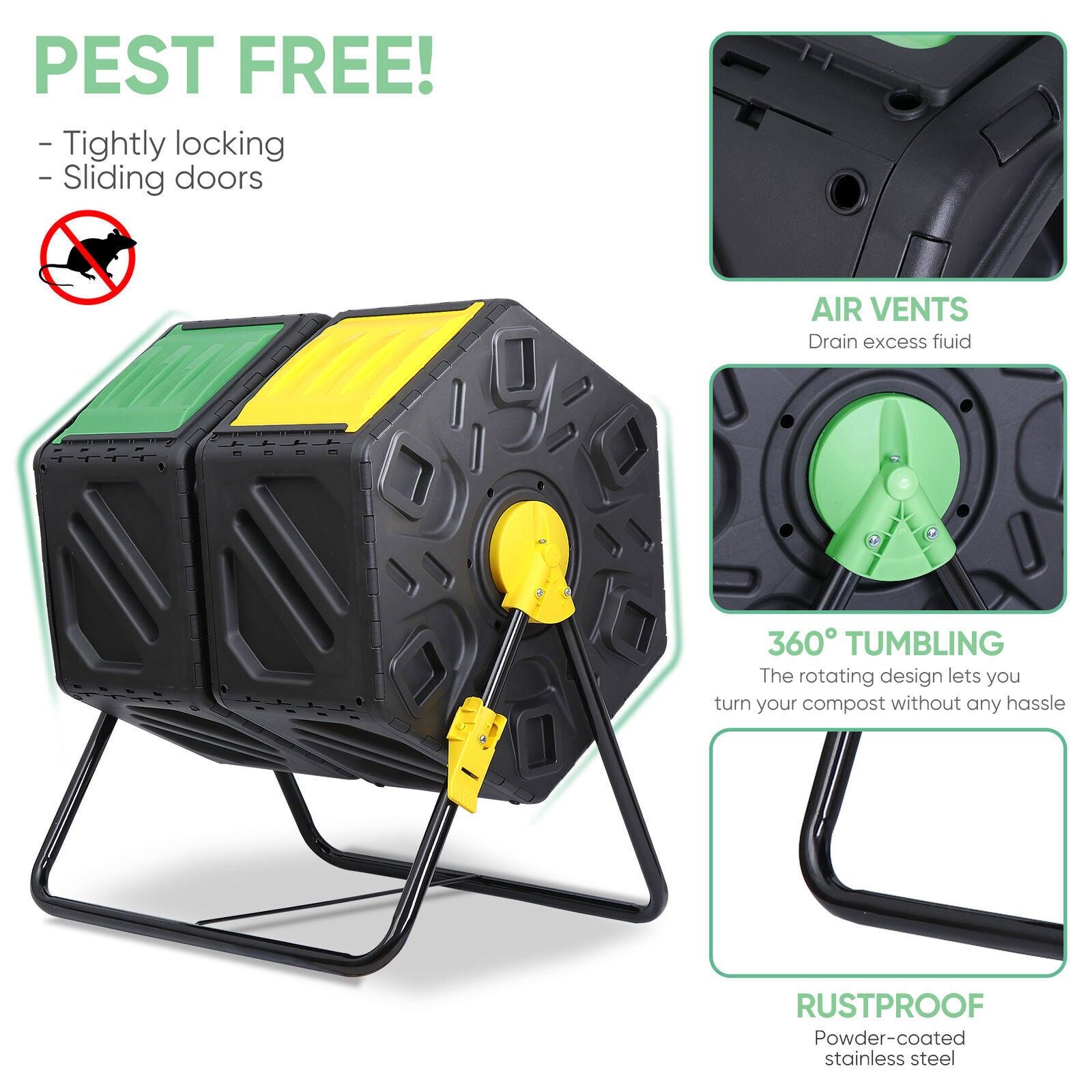 Compost Tumbler Bin 37Gal Outdoor Composter Fast Create Fertile 360°Dual Chamber