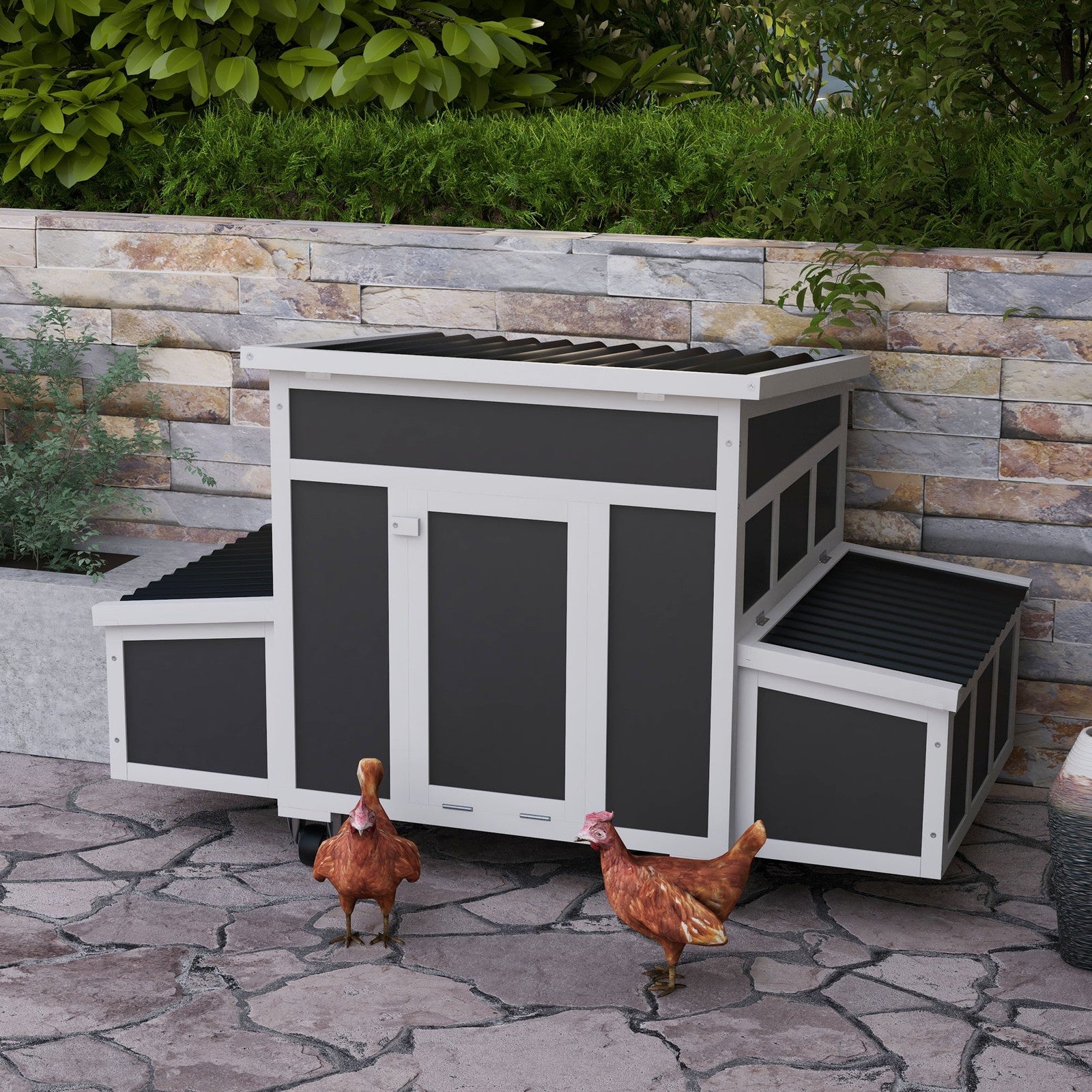 PawHut Wooden Chicken Coop with Nesting Box for 6 Chickens, Dark Gray