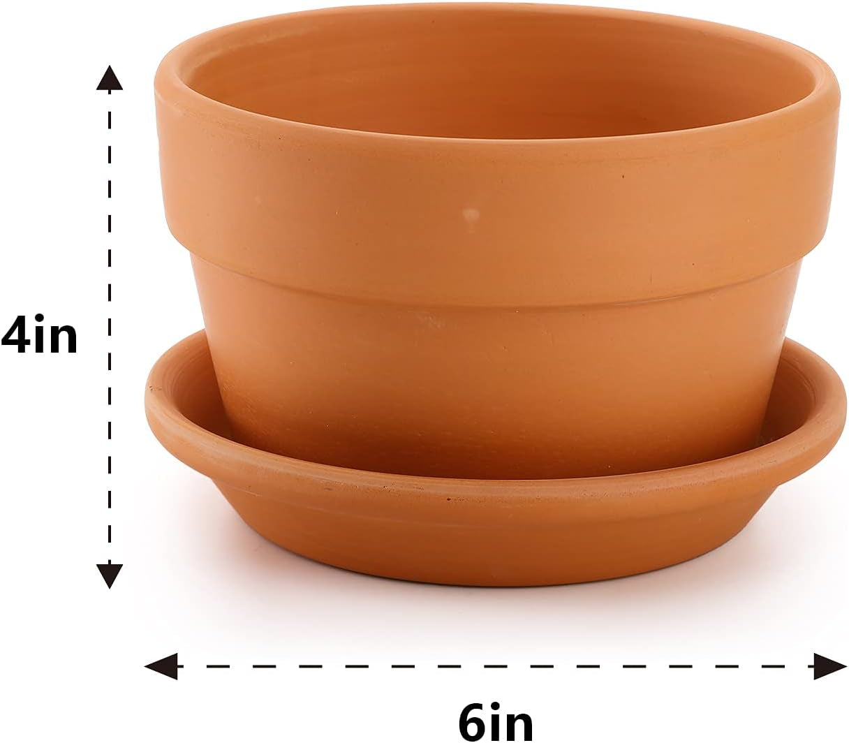 4 Pack Terracotta Pots with Saucer, 6 Inch Large Terra Cotta Plant Pot with Drainage Hole, Clay Flower Planter Pot with Tray for Indoor Outdoor Plant