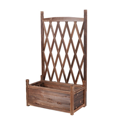 Rustic Wooden Raised Garden Bed Vegetable Planter Grid Box with Climbing Trellis