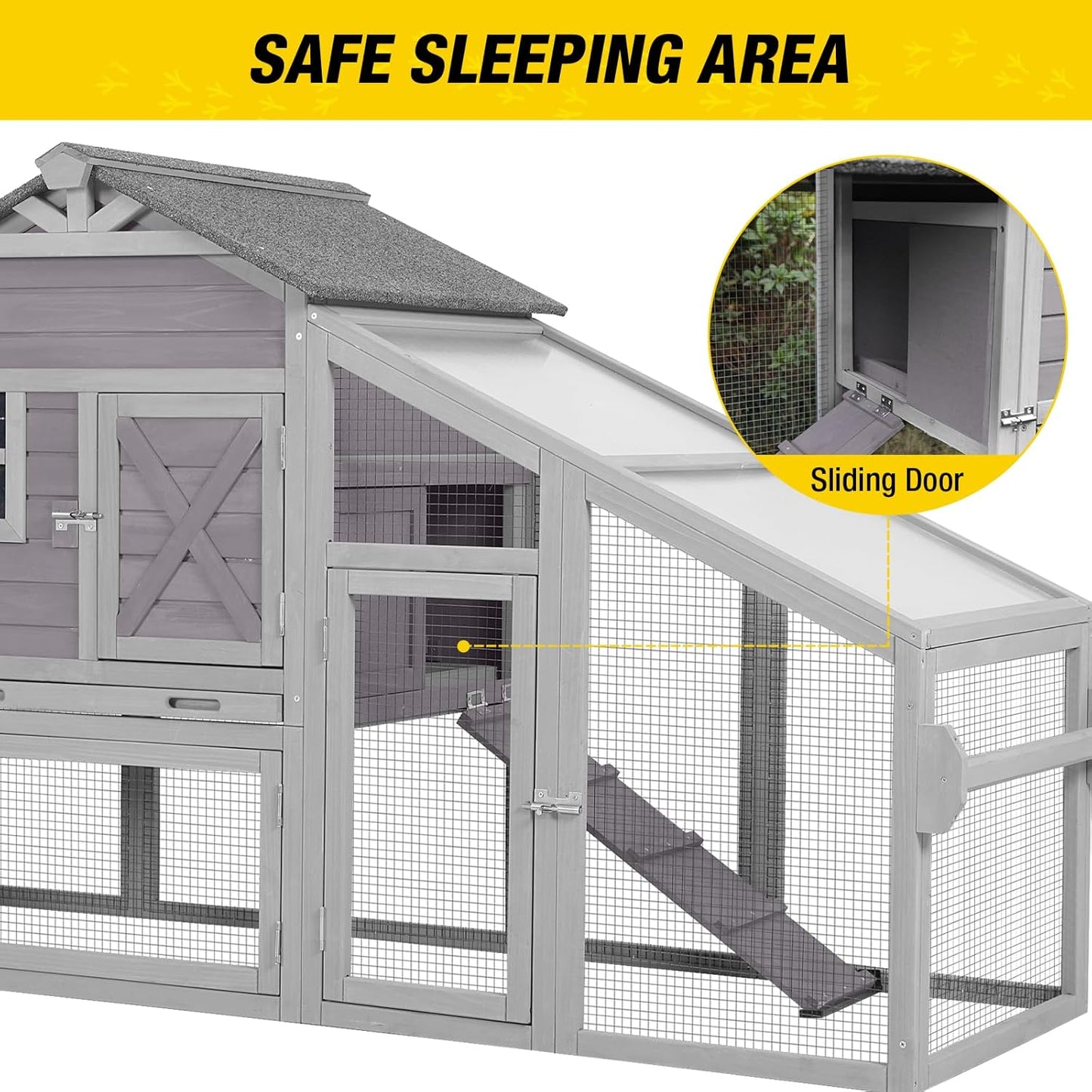 Chicken Coop Mobile Chicken House on Wheels Expandable Wooden Poultry Cage with Large Nesting Box Leakproof Pull-Out Tray Rabbit Hutch Bunny Cage,UV-Resistant Roof，Grey