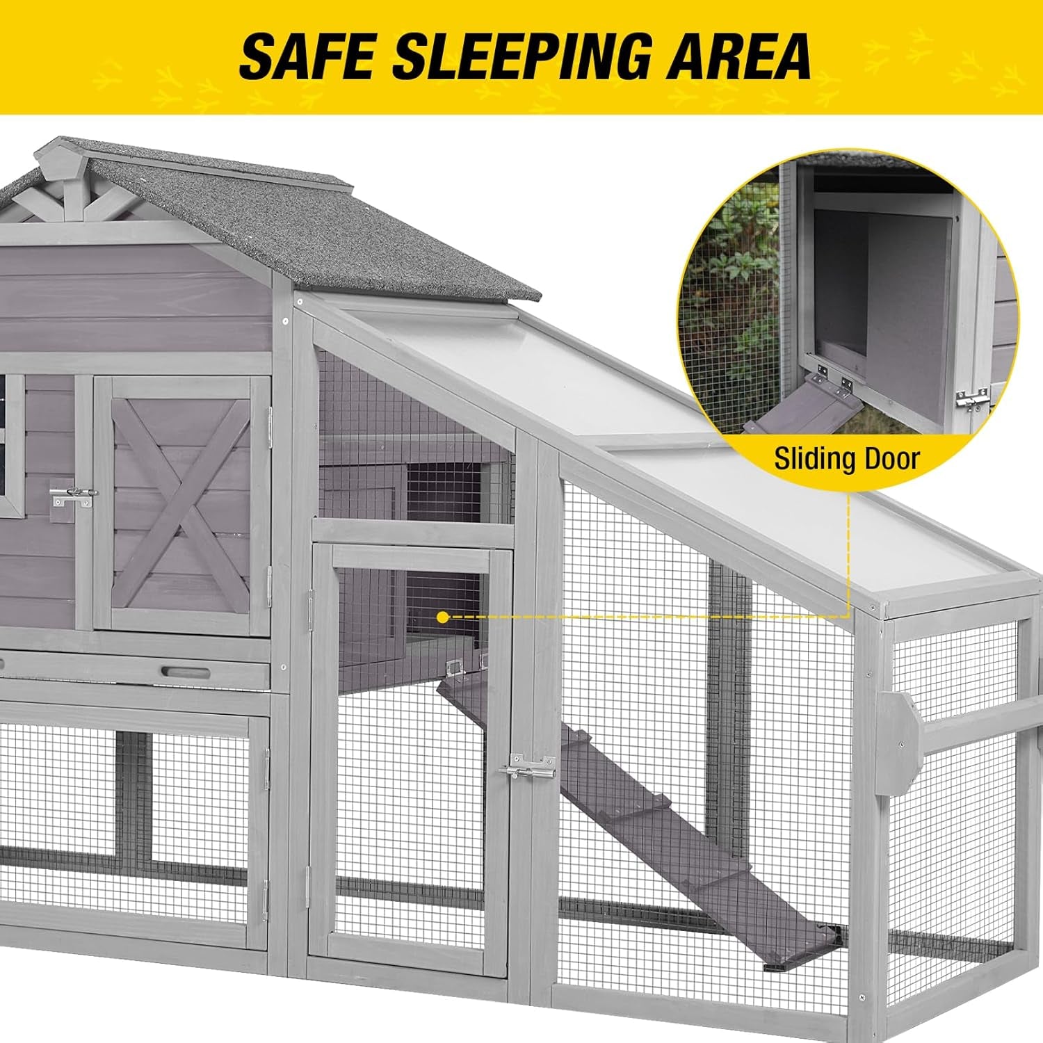 Chicken Coop Mobile Chicken House on Wheels Expandable Wooden Poultry Cage with Large Nesting Box Leakproof Pull-Out Tray Rabbit Hutch Bunny Cage,UV-Resistant Roof，Grey