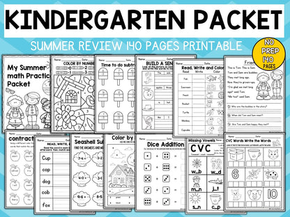 140 Kindergarten Summer Worksheet Packet Activity Bundle End of the Year Math Reading Activities Worksheets First Grade Summer Packet Fun