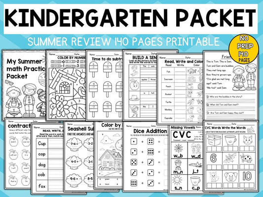140 Kindergarten Summer Worksheet Packet Activity Bundle End of the Year Math Reading Activities Worksheets First Grade Summer Packet Fun