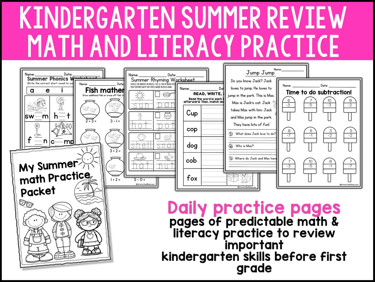 140 Kindergarten Summer Worksheet Packet Activity Bundle End of the Year Math Reading Activities Worksheets First Grade Summer Packet Fun