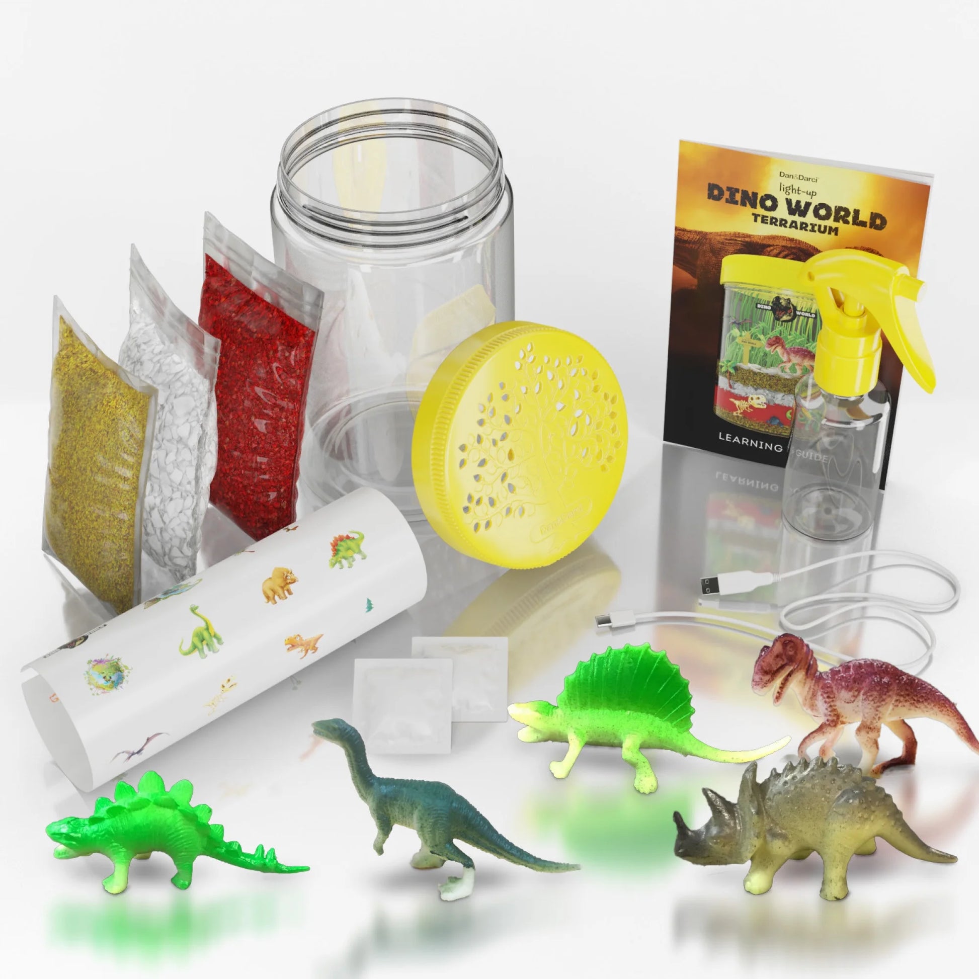 Dino World Terrarium Kit for Kids - LED Light in Lid - Dinosaur Toys Gifts for Boys & Girls Age 3, 4, 5, 6, 7, 8+ Year Old - Dinosaur Garden - Toy Dinosaurs - STEM Science Gardening Kits