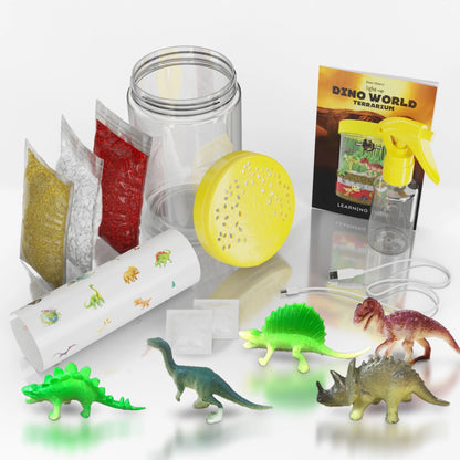 Dino World Terrarium Kit for Kids - LED Light in Lid - Dinosaur Toys Gifts for Boys & Girls Age 3, 4, 5, 6, 7, 8+ Year Old - Dinosaur Garden - Toy Dinosaurs - STEM Science Gardening Kits
