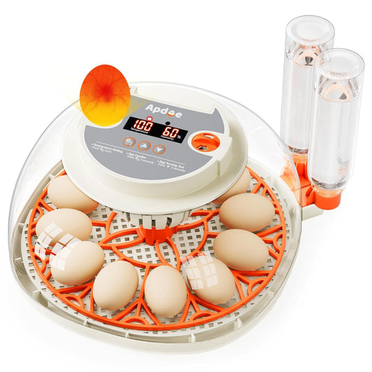 Egg Incubator with Temperature and Humidity Control, Automatic Egg Turner, Egg Candler, External Water Bottle Refill, Air Vent, 360° Clear View, Hatching Chicken Duck Quail Bird,  HatchPro 12
