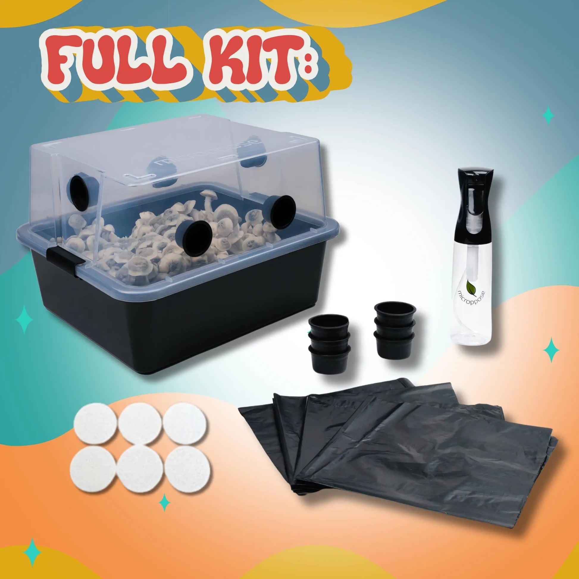 Microppose Monotub - Mushroom Cultivation Grow Kit for Easy Mono-tub Tek for Efficient DIY Mushroom Growing Small, Medium, Large Sizes