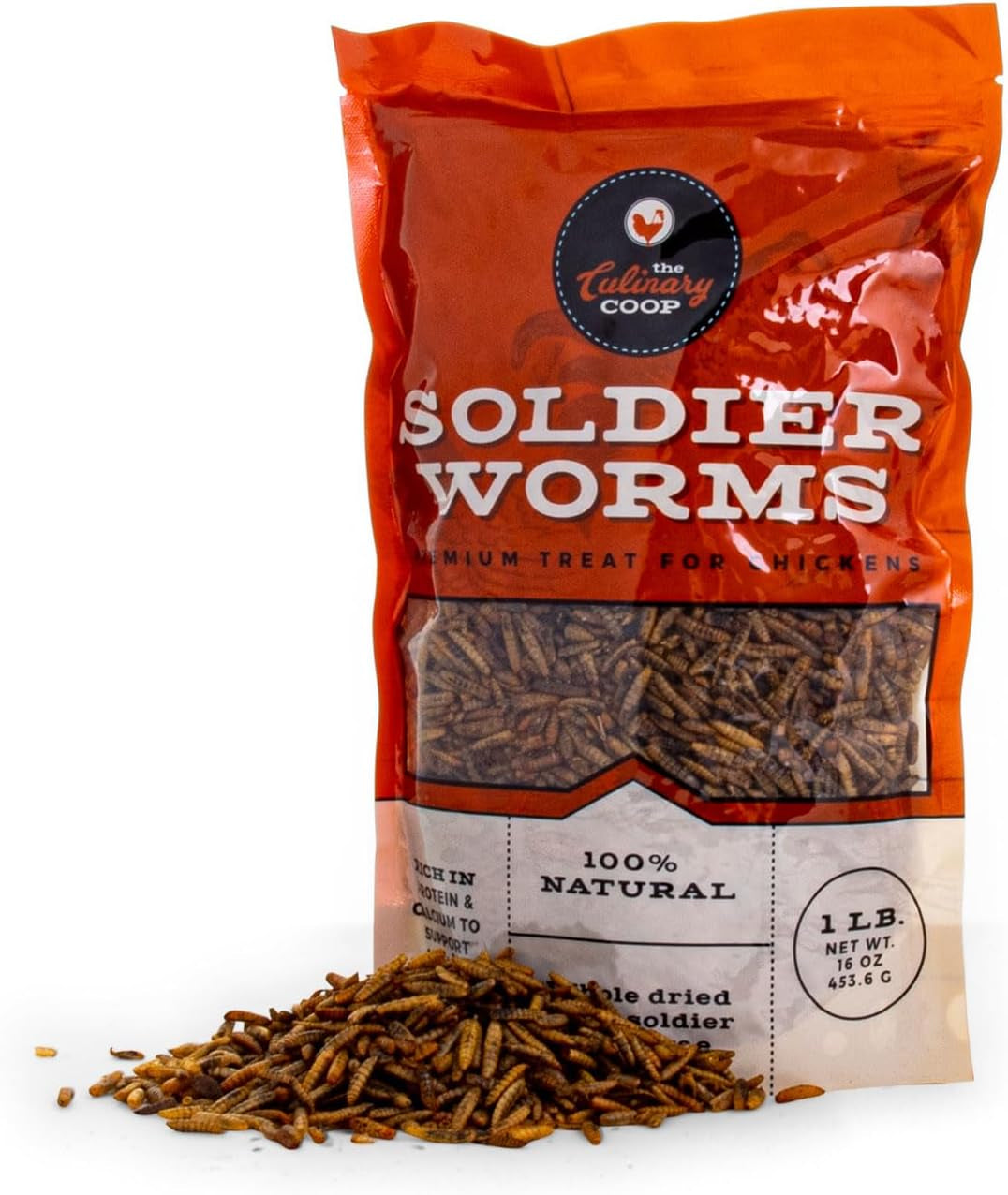 Culinary Coop Premium Chicken Treats, Dried Soldier Worms, Packed with Protein and Calcium, 100% Natural Rich Grubs for Chicken, Backyard Birds, and Reptiles, 16 oz
