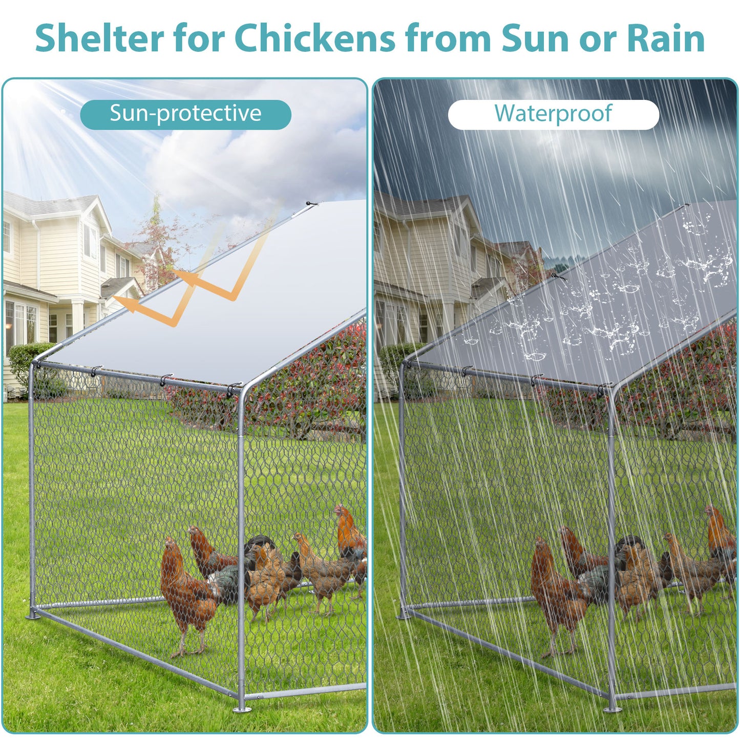 10x6FT Metal Chicken Coop Walk-in Poultry Cage Chicken Runs with Roof Cover Yard