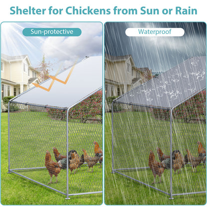 10x6FT Metal Chicken Coop Walk-in Poultry Cage Chicken Runs with Roof Cover Yard