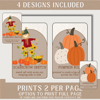 Autumn Movement Cards for Circle Time | Montessori Fall Movement Flashcards for Classrooms, Homeschool, Preschool (PDF Printable)