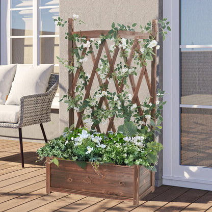 Rustic Wooden Raised Garden Bed Vegetable Planter Grid Box with Climbing Trellis