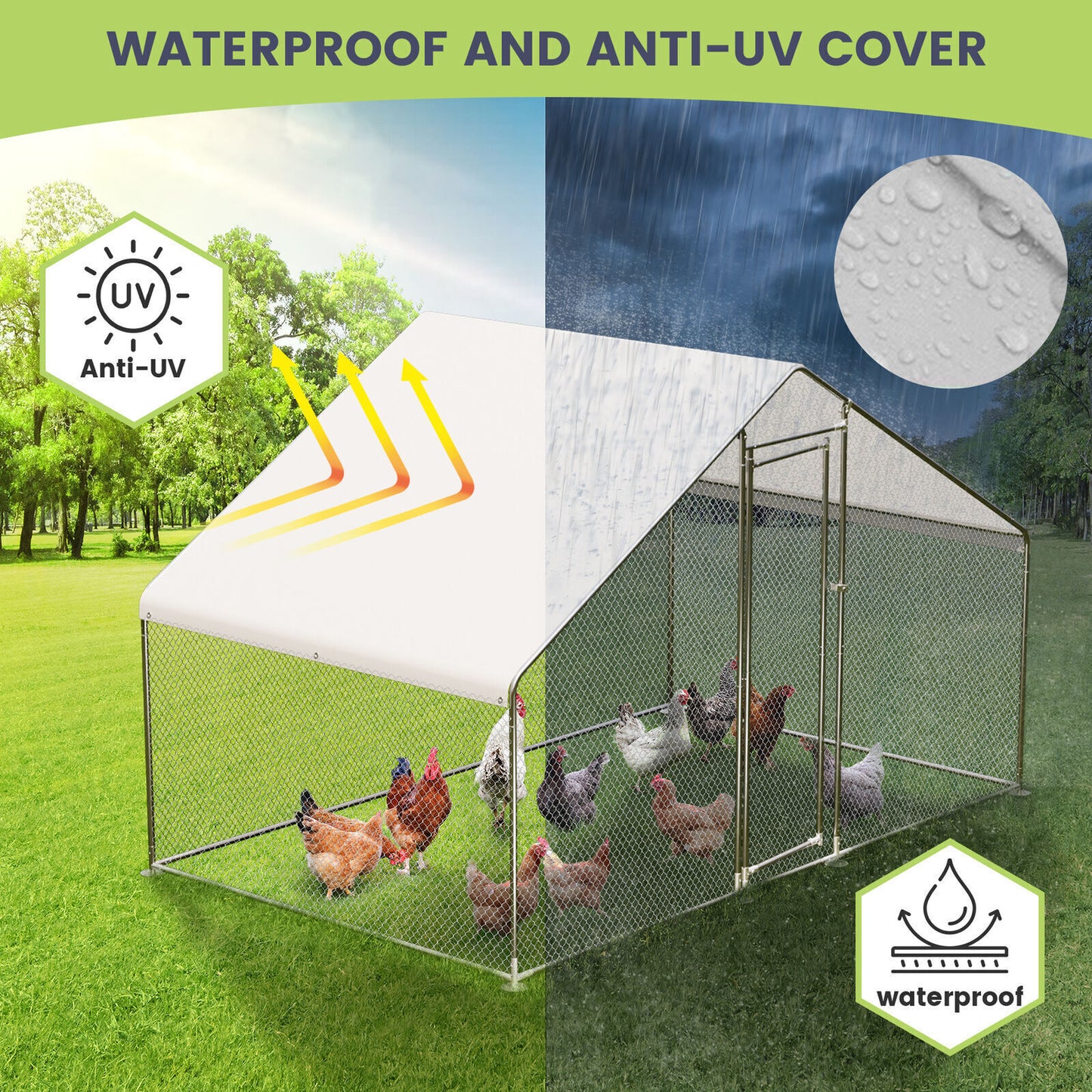 20FTx10FT Walk-in Chicken Coop Poultry Cage Hutches Pet House Chicken Run Cover