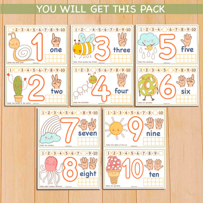 Preschool Printables Numbers 1-10 Play Doh Mats Toddler Activities, Montessori Materials Practice for Homeschool Pre-K Kindergarten