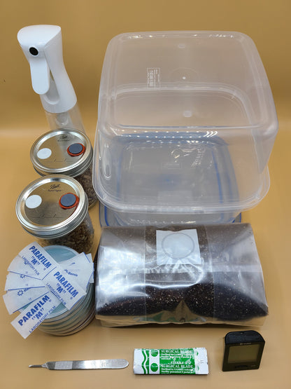 Mushroom Monotub Shoebox Grow Kit: All-In-One Rye Grain, CVG, Agar Kit for Mushroom Cultivation with Accessories and Complete Guide
