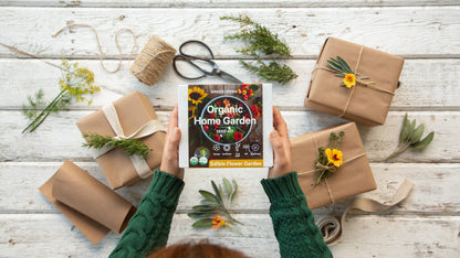 Indoor Edible Flower Garden Kit - Certified Organic Non GMO - Soil, Peat Pots, 5 Seeds Borage, Sunflower, Thai Basil, Dill, Nasturtium