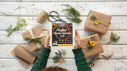 Indoor Edible Flower Garden Kit - Certified Organic Non GMO - Soil, Peat Pots, 5 Seeds Borage, Sunflower, Thai Basil, Dill, Nasturtium