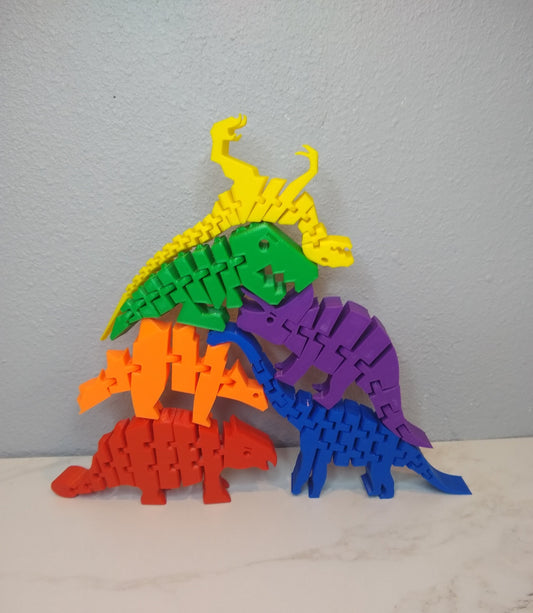 Flexible Dinosaur Toy Set: 3D Printed Montessori Sensory Toy