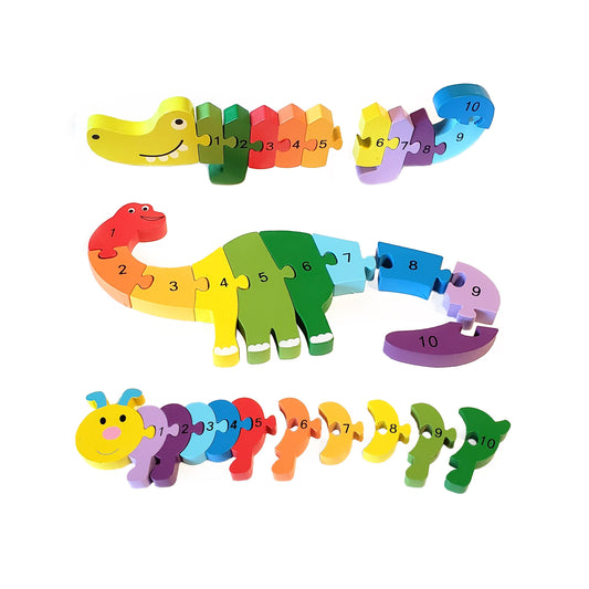 Thick Animal Wooden Puzzles for Toddlers - Colors and Counting Building Toys and Toddler Games - Montessori Toys Wood Blocks