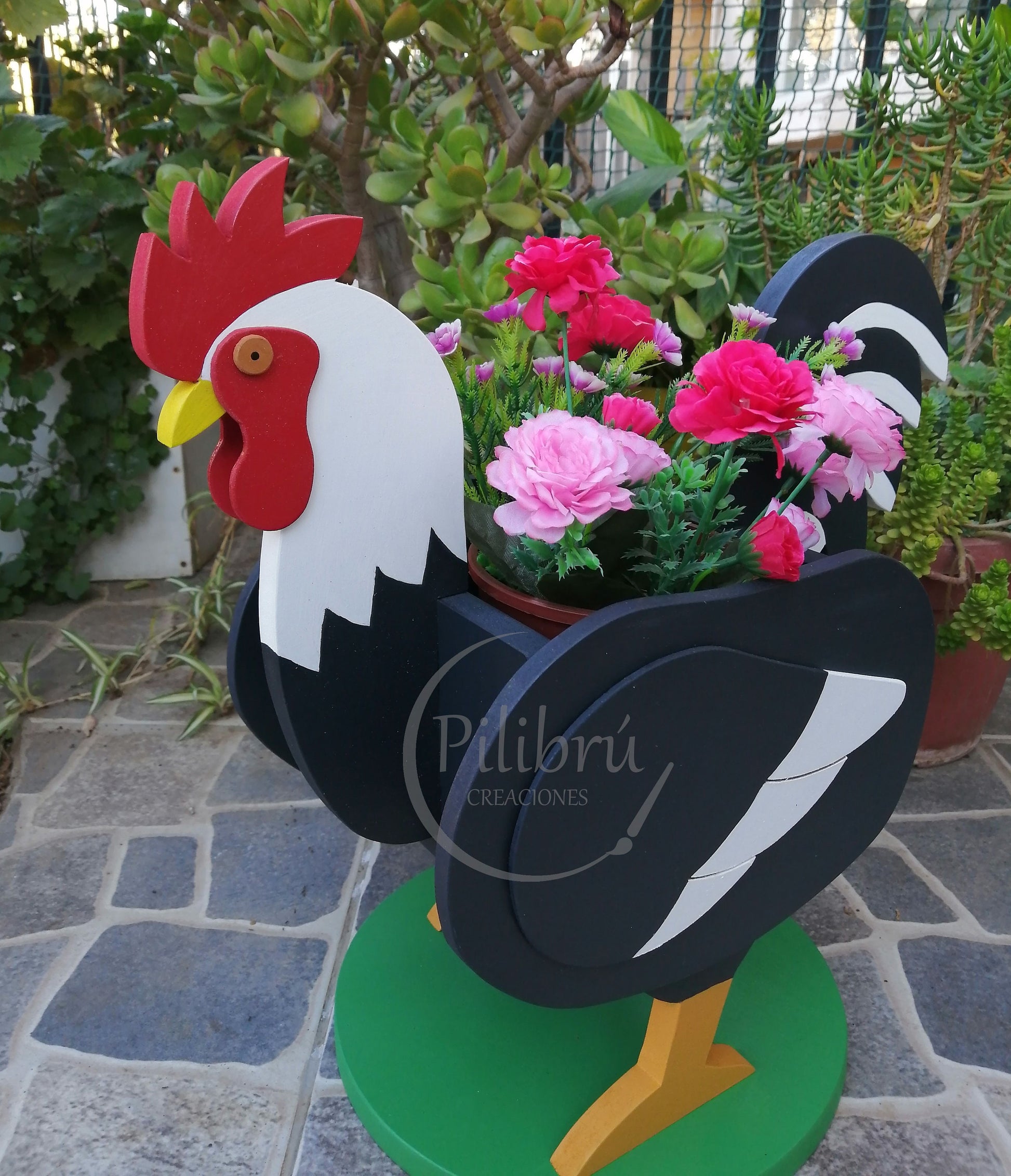 Rooster planter, Scroll saw pattern, Diy, garden ornament, rooster, planter box, jig saw, digital file, SVG, DXF, PDF
