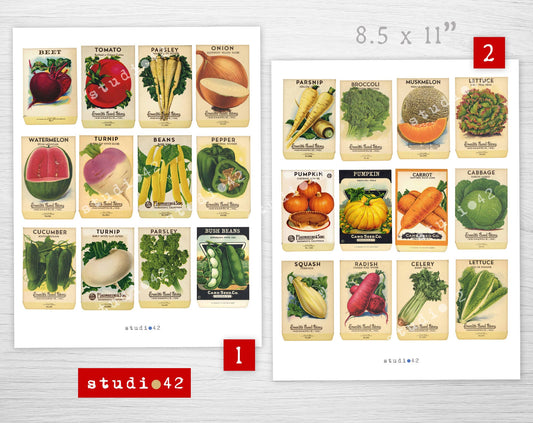 Vintage Seed Packs Ephemera, Vegetable Seeds Packs Printables, Seeds Digital Collage Sheets, Vintage Vegetable Seed Packets Printable