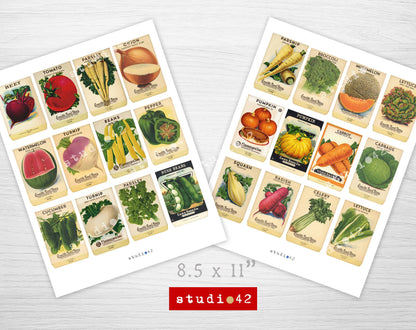 Vintage Seed Packs Ephemera, Vegetable Seeds Packs Printables, Seeds Digital Collage Sheets, Vintage Vegetable Seed Packets Printable
