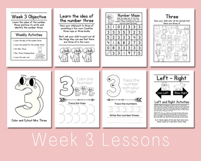 Preschool Curriculum Printable for Homeschool, teach letters, numbers, colors and phone number at home program