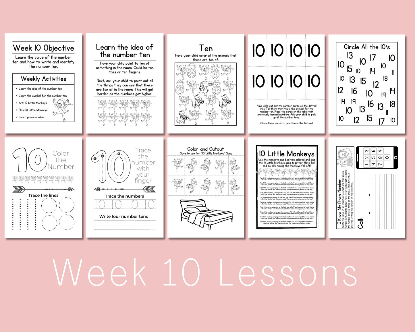 Preschool Curriculum Printable for Homeschool, teach letters, numbers, colors and phone number at home program