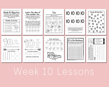 Preschool Curriculum Printable for Homeschool, teach letters, numbers, colors and phone number at home program