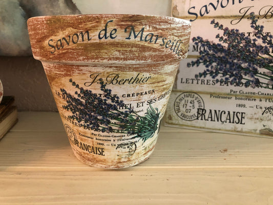 Lavender French Country Planter: Distressed Farmhouse Clay Pot (4 or 6 inch)