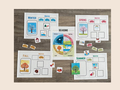 Seasons Printable for kids, Months of the Year Matching Game, Four Seasons busy book, Montessori Printable homeschool Preschool Kindergarten