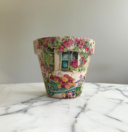 Decoupage Flower Pot: Tuscan Village Scene, Indoor Planter, Italy gifts, Flowerpots