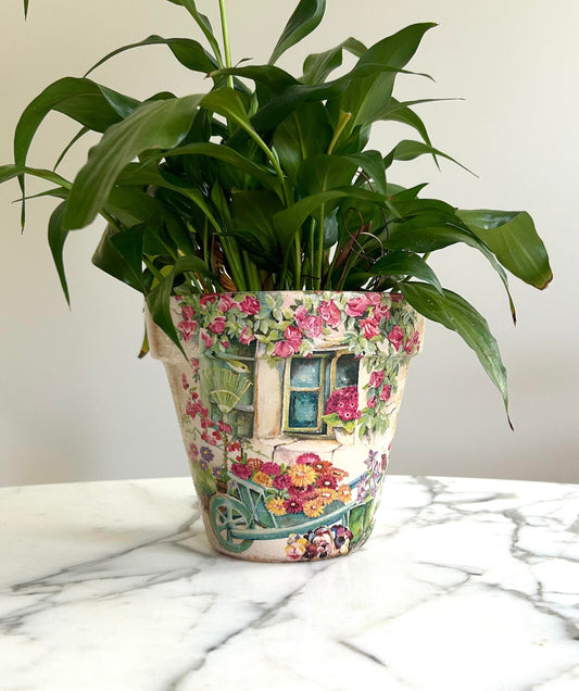 Decoupage Flower Pot: Tuscan Village Scene, Indoor Planter, Italy gifts, Flowerpots