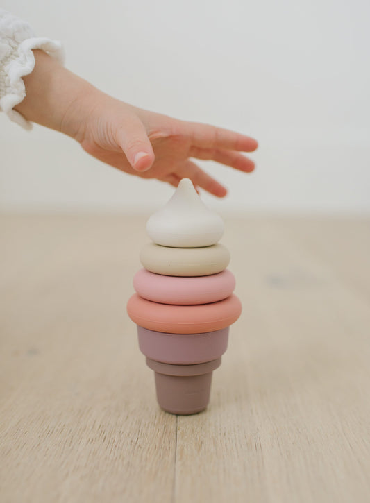 Silicone Stacking Ice Cream Toy - Safe Multipurpose Montessori Baby Beach Toys , Play toys  | Fun Baby Shower Gift for New Mom & Dad