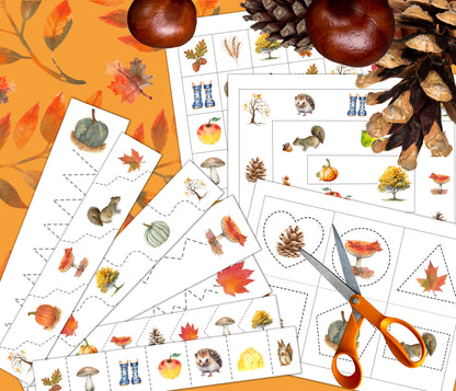 AUTUMN/FALL Cutting Strips, Scissor Practice, Preschool printable, Homeschool activity