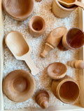 Wooden sensory bin tool set with birch bowls, scoops and peg people – photo 4