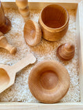 Wooden sensory bin tool set with birch bowls, scoops and peg people – photo 5