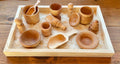 Wooden sensory bin tool set with birch bowls, scoops and peg people – photo 6